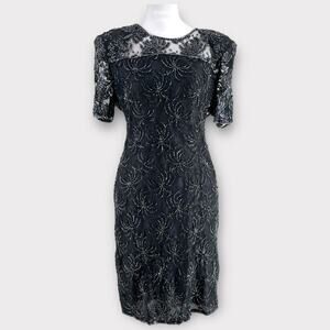 Vintage Y2K Beaded Black Beaded Spider Deco Dress Goth 8 Robert Anthony